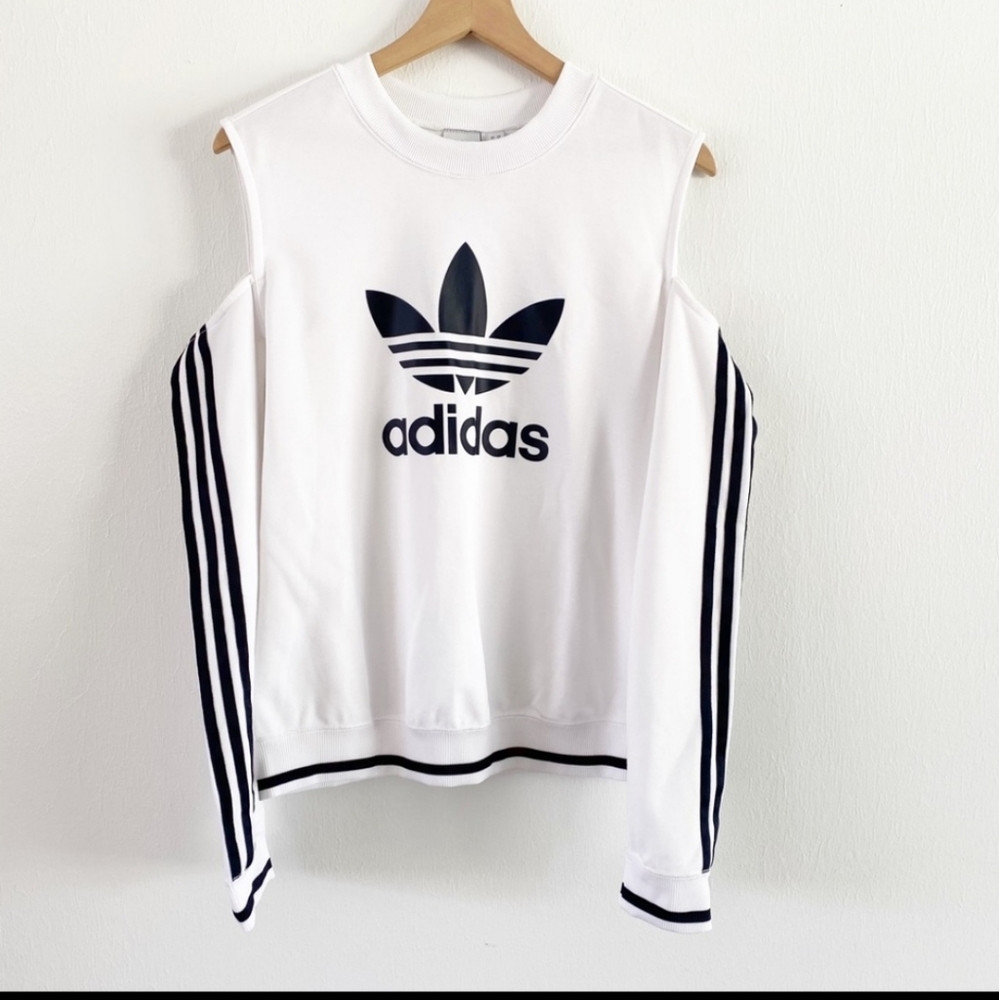 Adidas Logo Cold Shoulder Crew Neck Sweatshirt Med